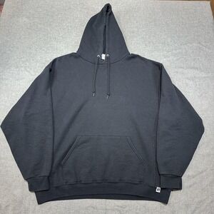 Russell Athletic Hoodie Mens XL Black Fleece Pullover Sweatshirt Kangaroo Pocket
